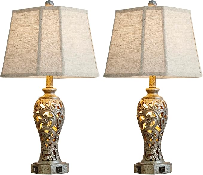 Vintage Table Lamps Set of 2 for Living Room Bedroom, 2 USB Ports 25'' Rustic - Image 7