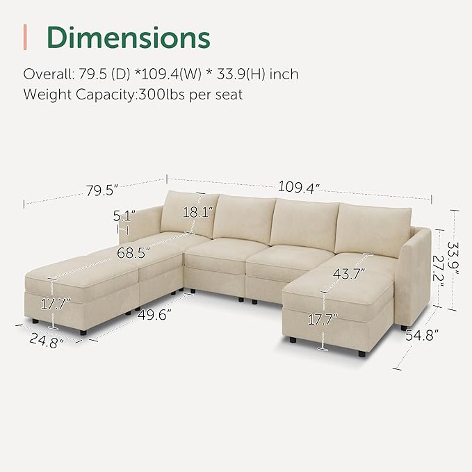 HONBAY Modular Sofa U Shaped Sectional Couch - Image 2