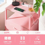 Yoobure Nightstand with Charging Station, Small Night Stand with Fabric Drawers - Image 7