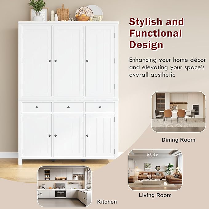 74.8''H High Freestanding Kitchen Pantry, Wooden Kitchen Organizers Cupboard - Image 8