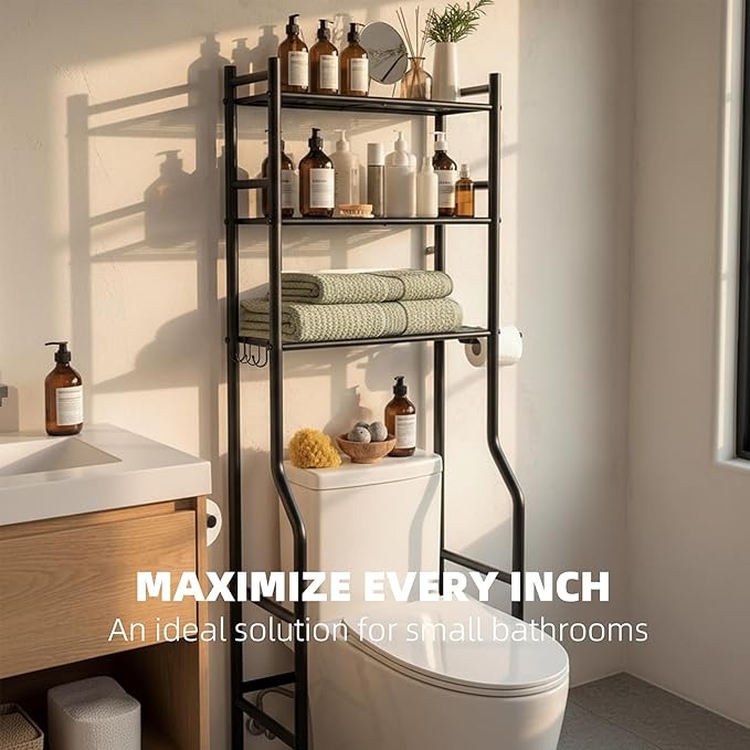 GloTika 3-Tier Over Toilet Storage - 150lb Total Capacity Metal Bathroom - Image 4
