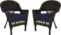 Jeco Wicker Chair with Blue Cushion by Jeco