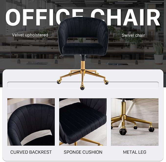 Home Office Chair Swivel Velvet Desk Chair Accent Armchair Upholstered Modern - Image 8