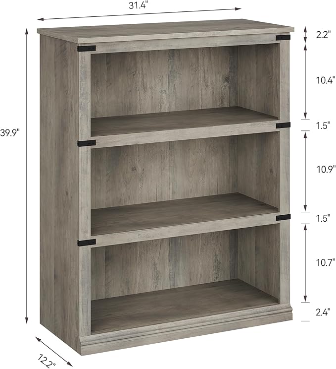 GarveeHome 3 Tier Farmhouse Bookcase, 39.9 in Tall Book Shelf - Image 2
