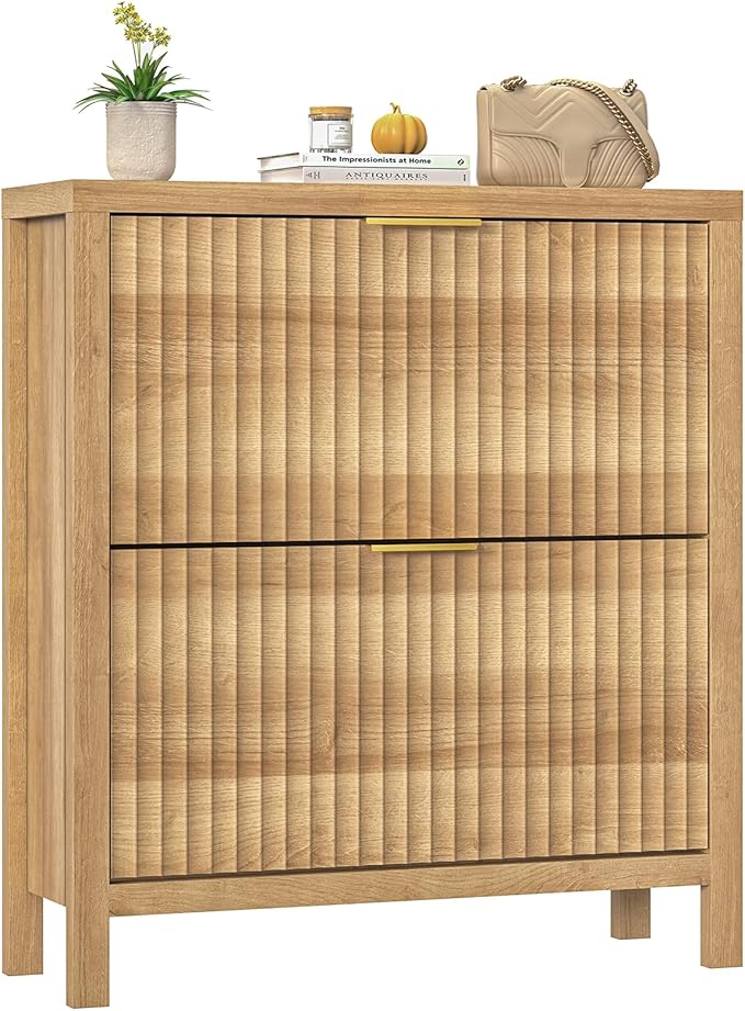 YOMILUVE Shoe Cabinet Storage for Entryway, Fluted Shoe Cabinet by YomiluveDesign