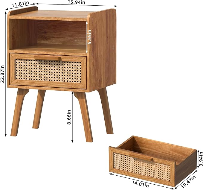 Lerliuo Rattan Nightstand, Side Table - Image 3