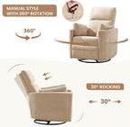 Manual Recliner 360°Swivel Glider Rocking Chair, Upholstered Nursery Adult - Image 4
