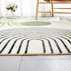 RoomTalks Mid Century Modern Washable Rug, Abstract Tropical Leaves Thin Shaggy - Image 4