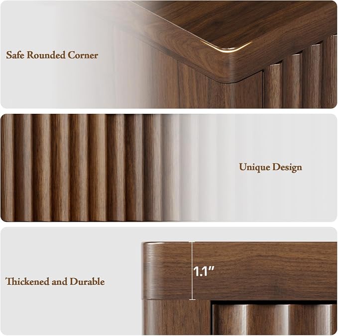 Night Stand with 3 Drawers, Fluted Bed Side End Table with Metal Handle - Image 7