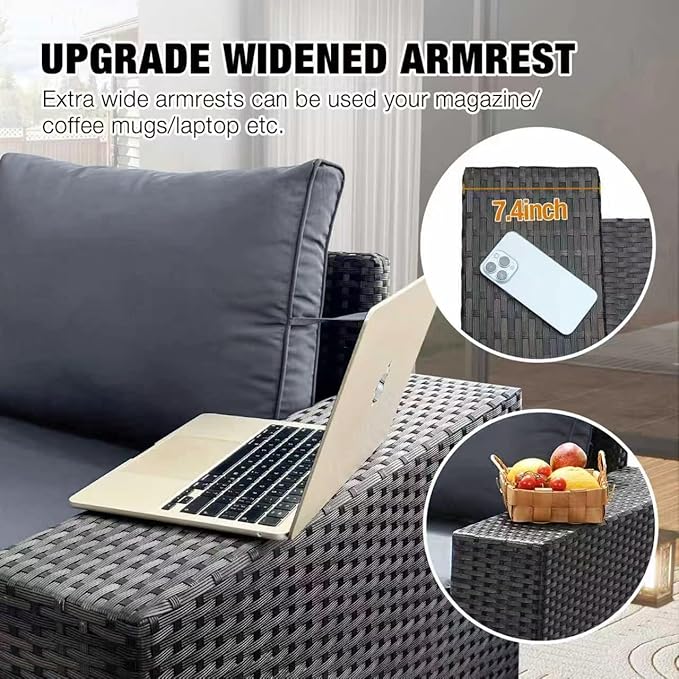 JOYURE 5 Pieces Patio Furniture Set All-Weather Outdoor Wicker Sectional - Image 3