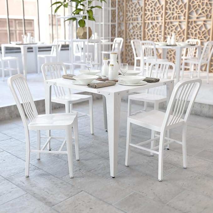 Flash Furniture Gael Commercial Grade 2 Pack White Metal Indoor-Outdoor Chair - Image 2