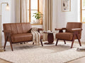 STHOUYN Brown Leather Loveseat Sofa and Accent Chair, Mid-Century Modern Office by STHOUYN