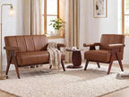 STHOUYN Brown Leather Loveseat Sofa and Accent Chair, Mid-Century Modern Office by STHOUYN