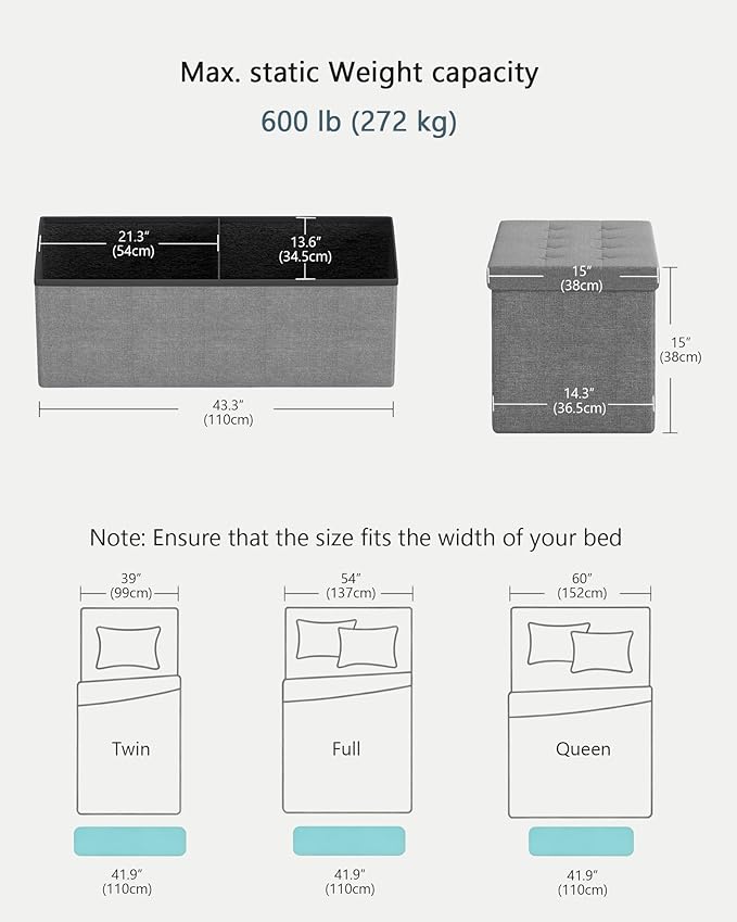 GLAXYFUR 43 Inches Folding Storage Ottoman Bench, Storage Chest, Footrest - Image 3