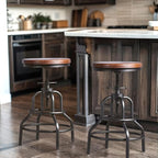 LOKKHAN Vintage Industrial Bar Stool-Rustic Swivel Barstools-Round Wood Metal - Image 2