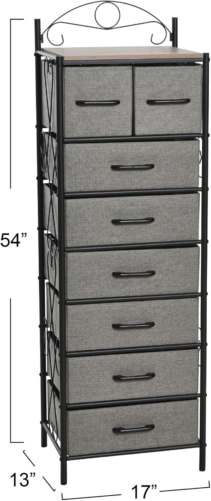 Household Essentials Ashwood & Iron Eight-Drawer Dresser Tower - Image 3