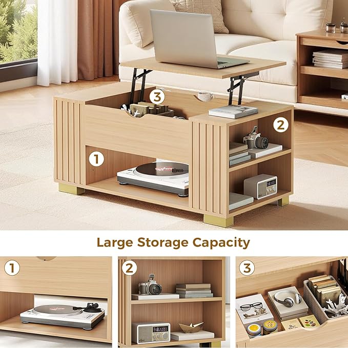COMHOMA Lift Top Coffee Tables for Living Room, Adjustable Wooden Tea Table for - Image 6