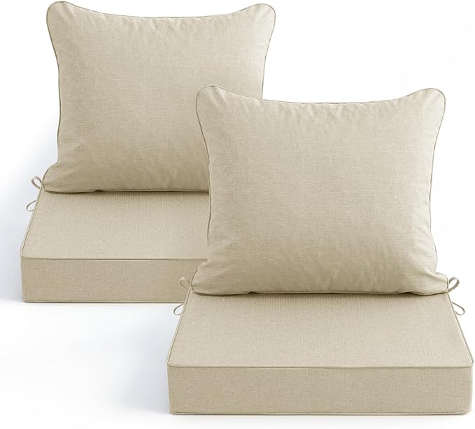 Summsun Patio Chair Cushions Set of 2, Faux Linen Outdoor Furniture Cushions by SUMMSUN