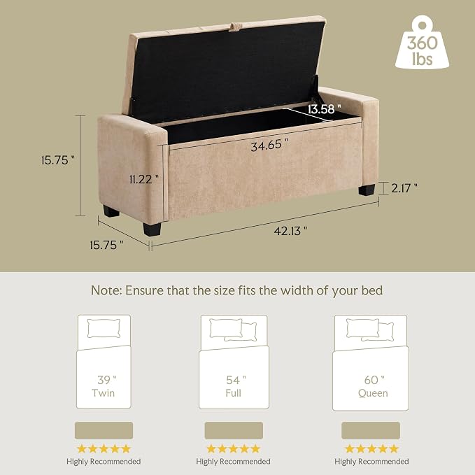 GRAINELL Storage Ottoman Bench, Upholstered Tufted Bedroom Bench - Image 2