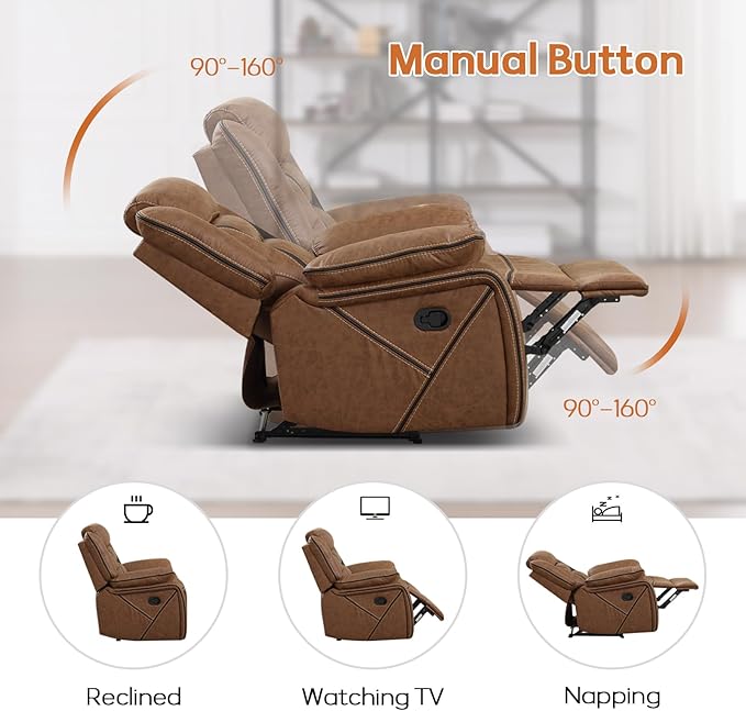 EBELLO Faux Leather Manual Recliner Chair, Modern Design Single Reclining Sofa - Image 6