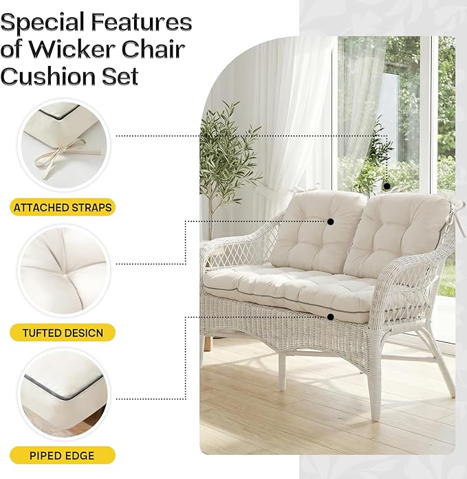 1 MIDDLE ONE Wicker Chair Cushions 3 Pieces Set - Image 5