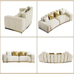 Oversized Chesterfield Sofa Set Luxury Velvet Couch Vintage Tufted Couch Beige - Image 7