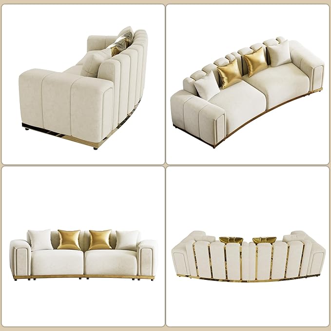 Oversized Chesterfield Sofa Set Luxury Velvet Couch Vintage Tufted Couch Beige - Image 7