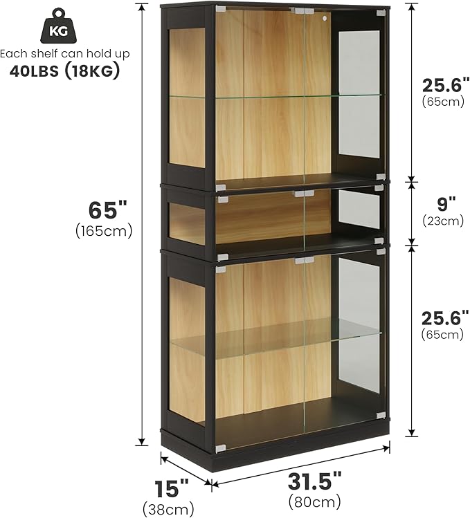 Display Cabinet with Glass Doors & LED Lights, 5 Tier Lighted Display Case - Image 2