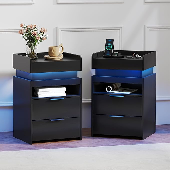 Turosur Nightstands Set of 2, LED Night Stand by Turosur