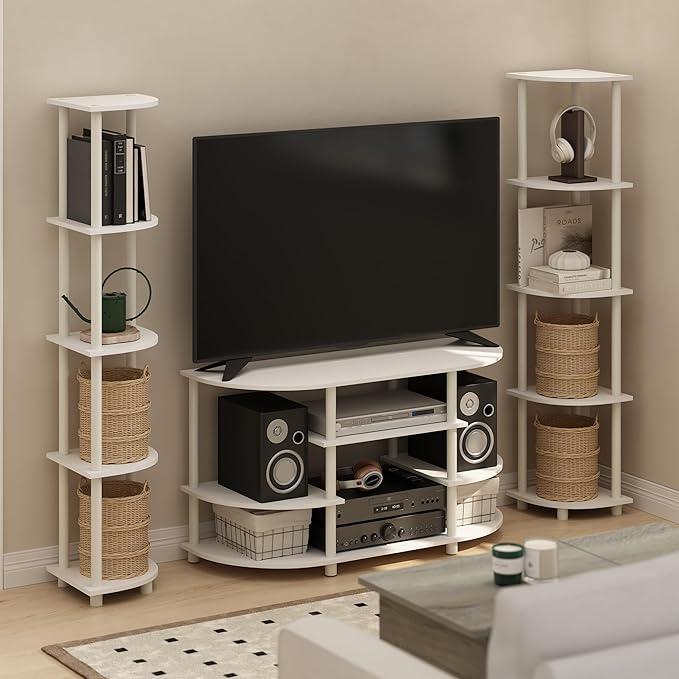 Furinno Jaya TV Stand, 4-Tier Toolless Assembly Corner Entertainment Center - Image 2