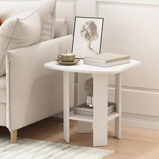 Furinno Simple Design Side Table, 2-Tier Square Modern End Table, Open Shelves - Image 2