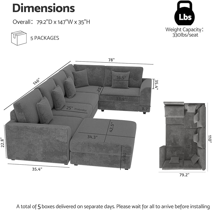 Modular Sectional Sofa, Oversized U Shaped Couch, Convertible Sleeper Sofa - Image 2