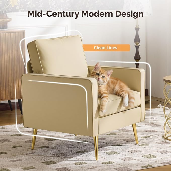 VINGLI Modern PU Leather Accent Chair, Single Sofa Chair - Image 4