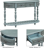 Retro Wood Curved Entryway Console Table 52-Inch Half Moon Hall Sofa Table - Image 4