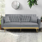 70” Velvet Futon Sofa Bed with 2 Pillows and Adjustable Armrests, Convertible - Image 2