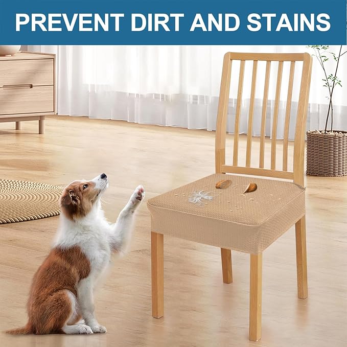 Smiry Waterproof Seat Covers for Dining Room Chairs Set of 6, Stretch Jacquard - Image 6