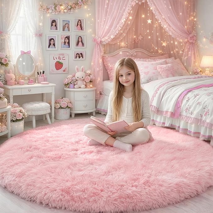 Amdrebio Pink Round Area Rugs 8Ft by Amdrebio