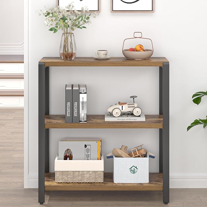 EXCEFUR Small Bookshelf, 3 Tier Short Low Book Shelf, Modern Metal and Wood - Image 7