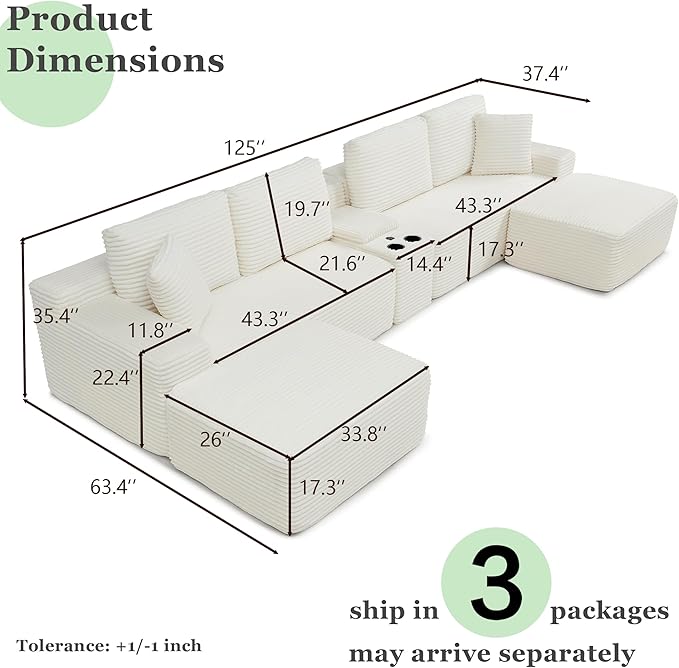 125" Oversized Sectional Couches - Image 2