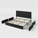 Allewie King Size Black Metal Faux Leather Platform Bed Frame - Image 9