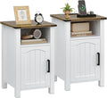 Farmhouse Nightstand with Charging Station, Rustic Bedside Table with Large by Decofy
