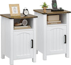 Farmhouse Nightstand with Charging Station, Rustic Bedside Table with Large by Decofy
