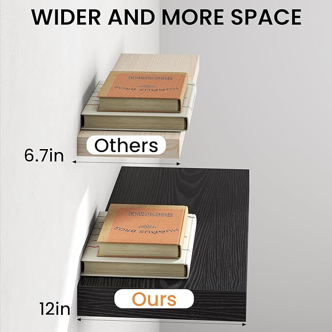 Black Floating Shelves 55Inch Long, 12 Inch Deep Floating Shelves - Image 5