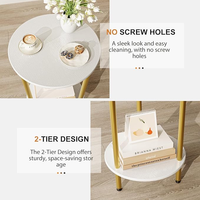 Round Side Table Set of 2, 2-Tier Modern Accent Table, Small Bedside Table - Image 6