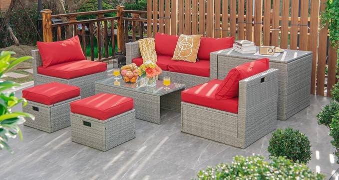 Tangkula 8 Piece Patio Wicker Furniture Set, Patiojoy Space Saving Outdoor PE - Image 2