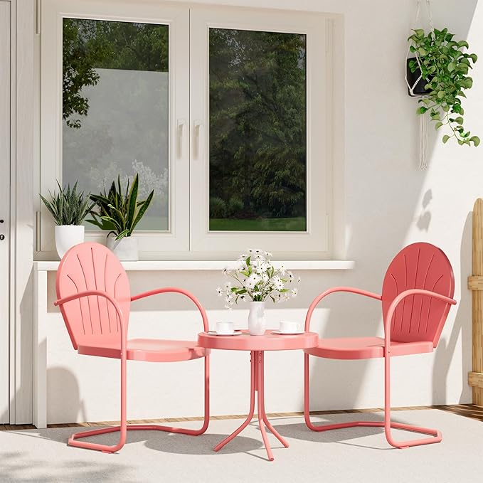 Patio Bistro Set Retro Metal Outdoor Seating Conversation 3 Pieces, 2 C-Spring by RICNOD
