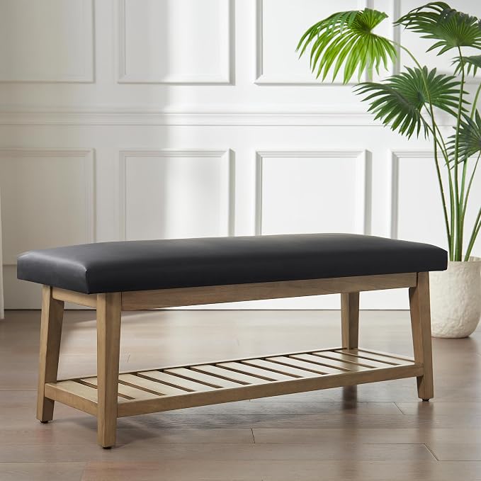 Zihanhome Entryway Bench, PU Leather Upholstered Shoe Benches - Image 4
