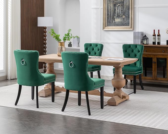 KCC Velvet Dining Chairs Set of 2, Upholstered High-end Tufted Dining Room Chair - Image 9