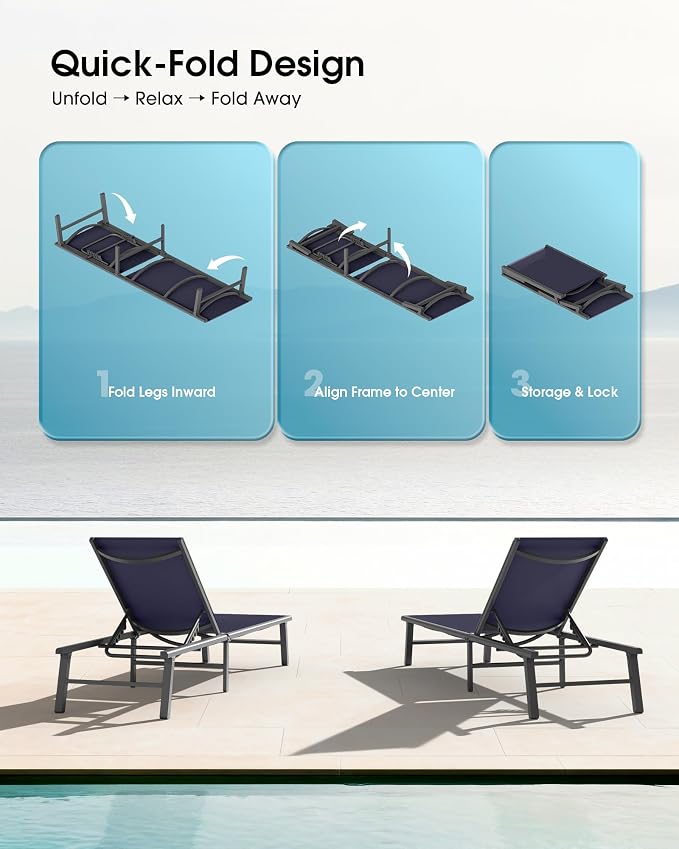 Ciokea Foldable Outdoor Lounge Chair, No Assembly Patio Chaise Lounge Outdoor - Image 3