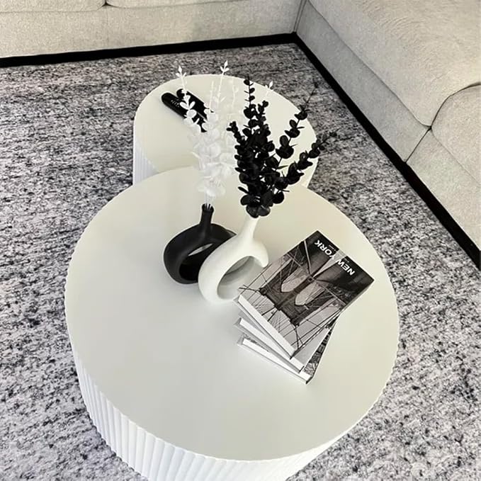 55.12'' White Round Nesting Coffee Table Set of 2, Modern Side End Table - Image 4